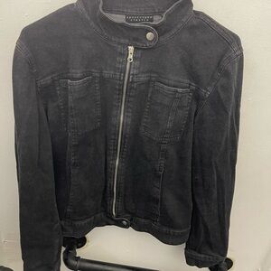 Women’s Apostrophe Black Stretch Denim Jacket Size 14 Front Zip